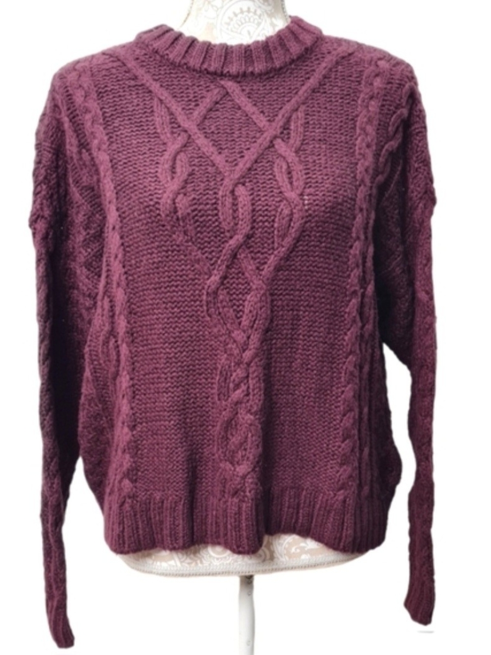 aerie Cable-Knit Crewneck Sweater - Plum